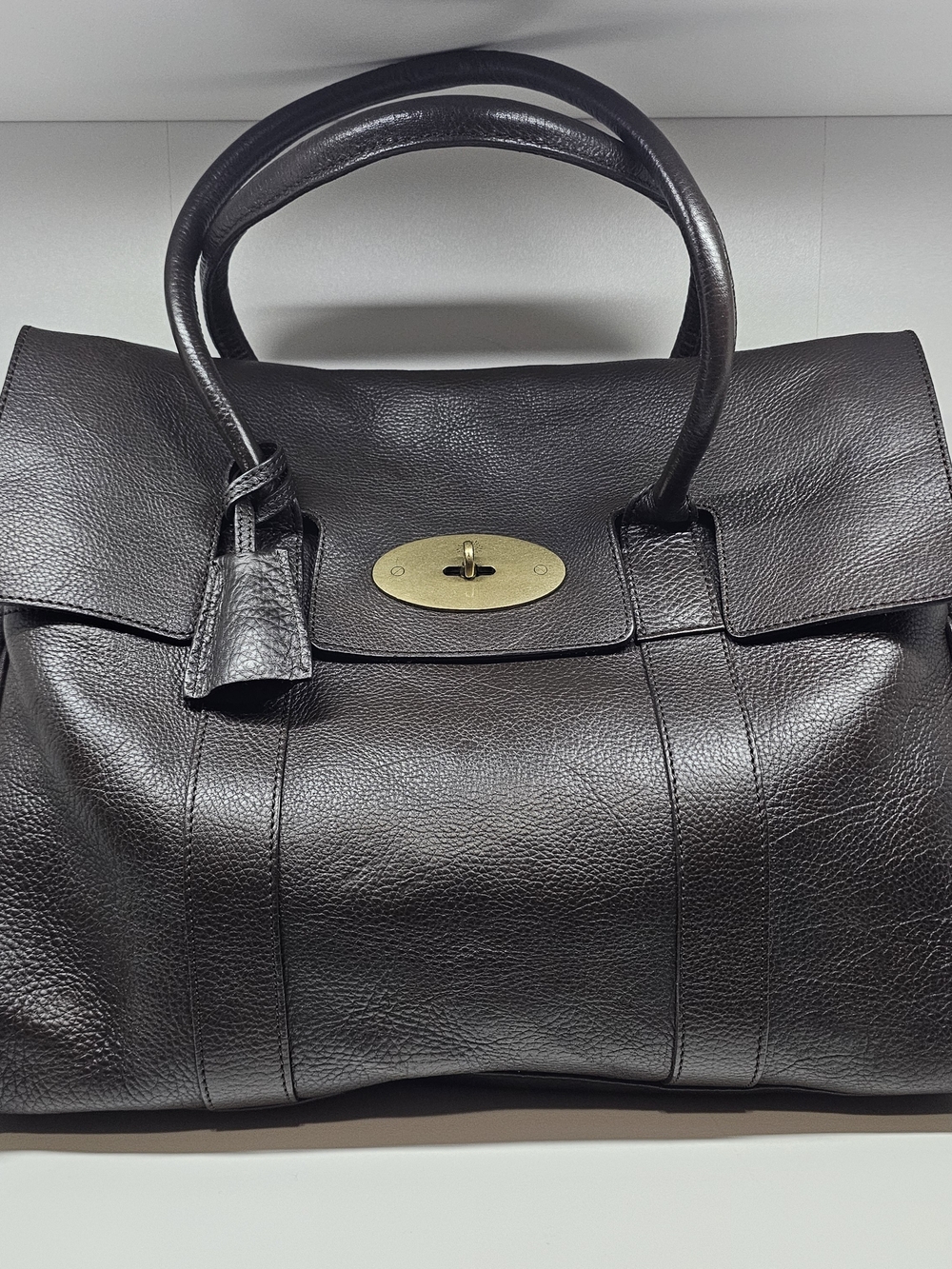 Mulberry Bayswater Dark Brown Leather Top-Handle Satchel with Gold-Tone Hardware